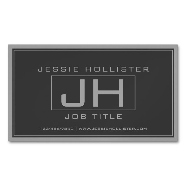 Handsome Grey & Dark Grey Professional Magnetic Business Card (Front)