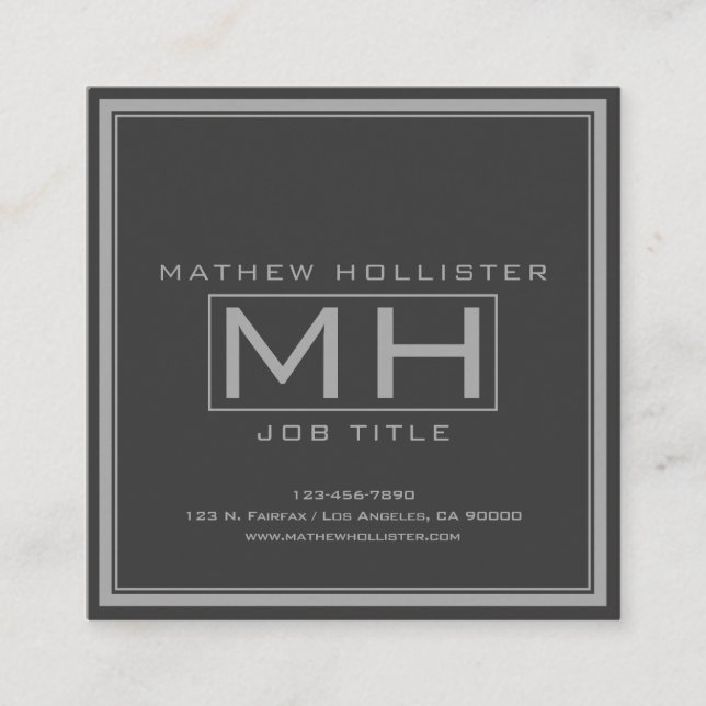Handsome Grey & Dark Grey Professional Square Business Card (Front)