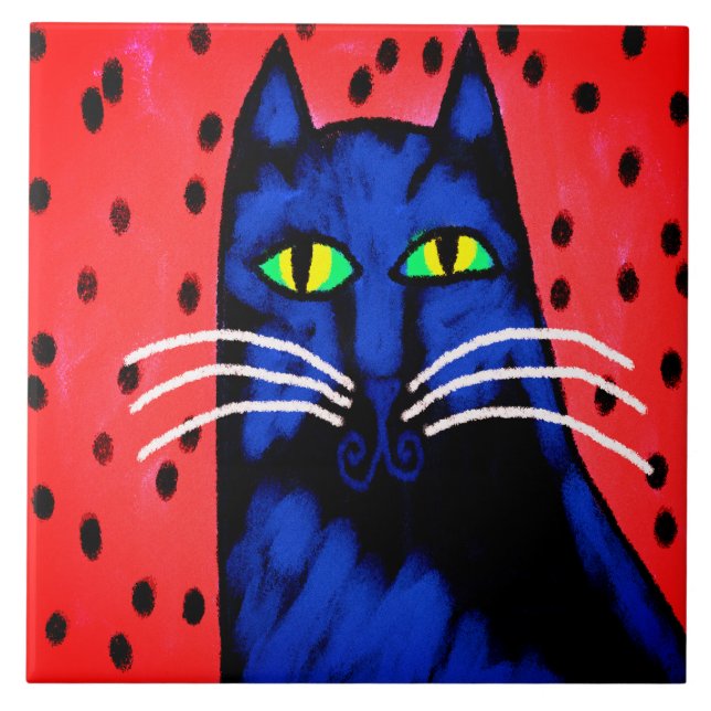 Handsome Guy Abstract Cat Painting Tile (Front)