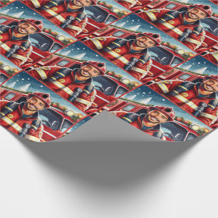 Handsome Hispanic Firefighter Christmas Wrapping Paper