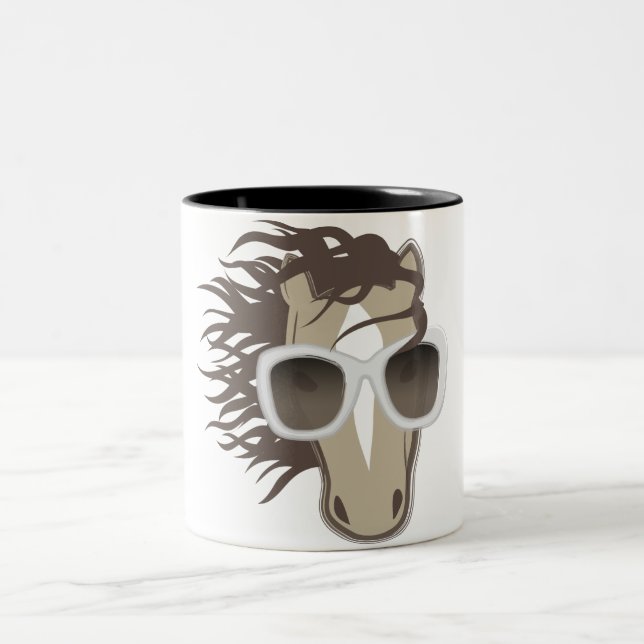 Handsome Horse (sunglasses) Two-Tone Coffee Mug (Center)
