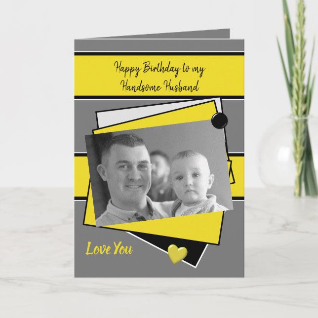 Handsome Husband on your birthday gray photo Card (Front)