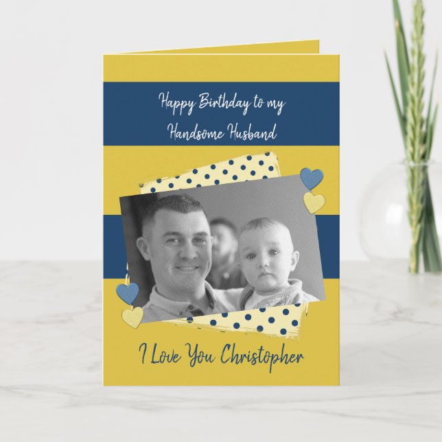 Handsome Husband on your birthday navy photo Card (Front)