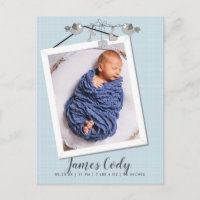Handsome In Blue Frame Photo Birth Announcement