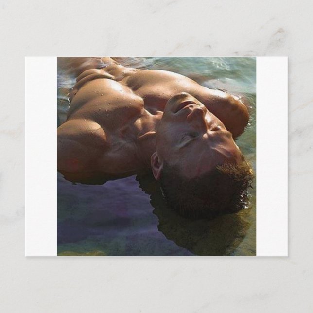Handsome Man Floats On His Back Postcard (Front)