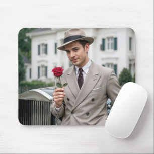 Handsome Man Holding a Red Rose Mouse Mat