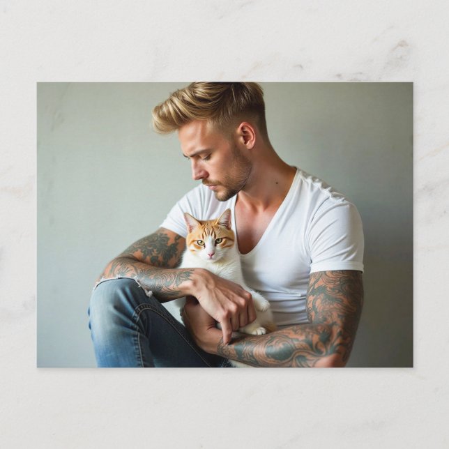 Handsome Men & Cats Art Postcard (Front)