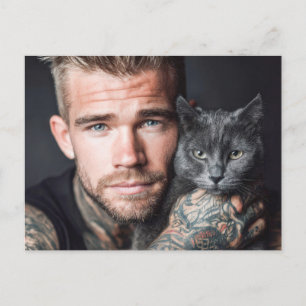Handsome Men & Cats Art Postcard