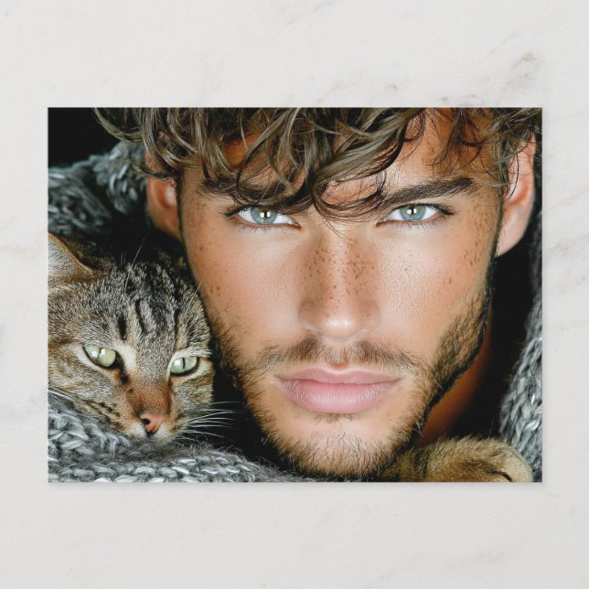 Handsome Men & Cats Art Postcard (Front)