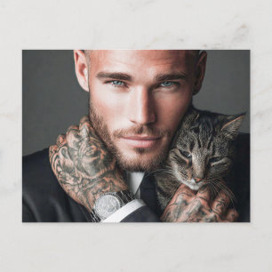 Handsome Men & Cats Art Postcard