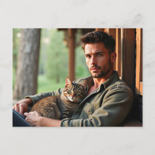 Handsome Men & Cats Art Postcard