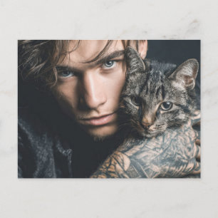 Handsome Men & Cats Art Postcard