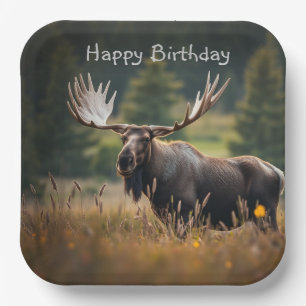 Handsome Moose Birthday Paper Plate