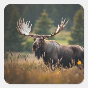 Handsome Moose Birthday Square Sticker