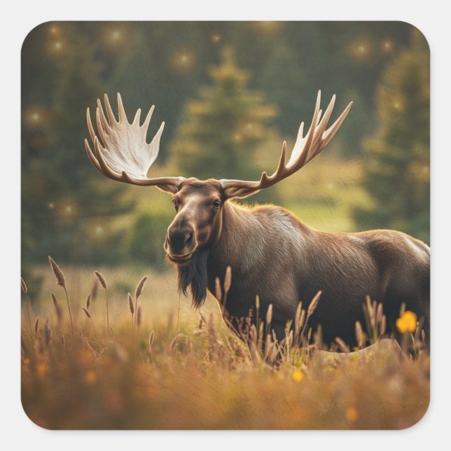 Handsome Moose Square Sticker (Front)