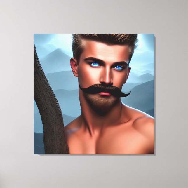Handsome Moustache Muscular Man Canvas Print (Front)