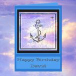 Handsome Nautical Birthday Card<br><div class="desc">Handsome nautical birthday card with anchor and seahorse.</div>