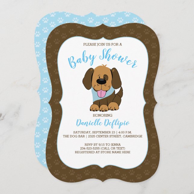 Handsome Puppy Dog Boy Baby Shower Invite Brown (Front/Back)