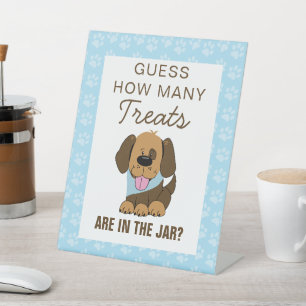 Handsome Puppy Dog Guess How Many Game Pedestal Sign