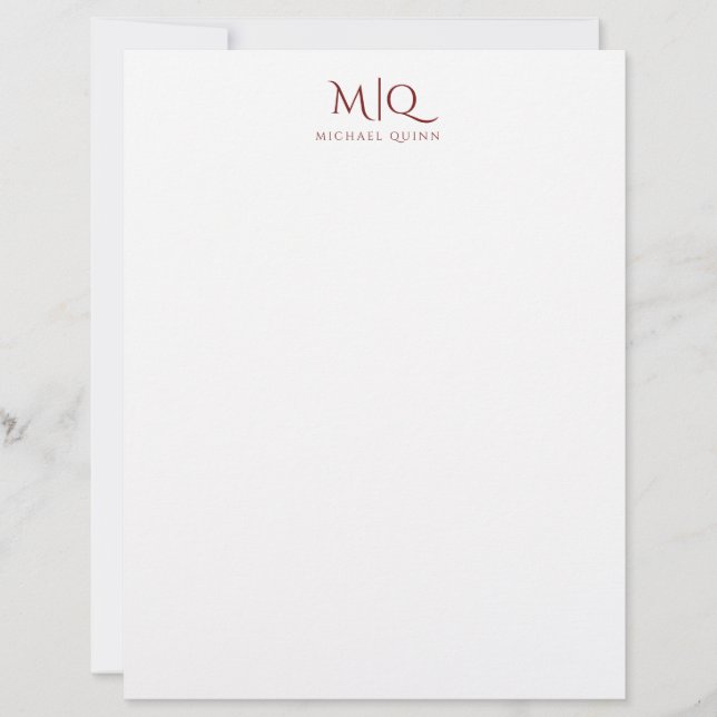 Handsome Red Monogram Decorative Initials Name  Custom Letterhead (Front)