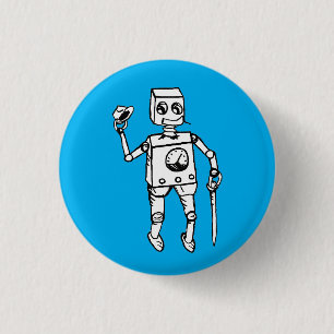 Handsome Robot by Fred Wilder on Blue 3 Cm Round Badge