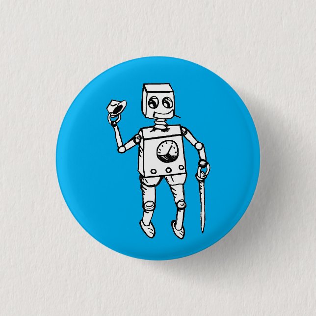 Handsome Robot by Fred Wilder on Blue 3 Cm Round Badge (Front)