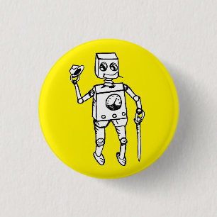 Handsome Robot by Fred Wilder on Yellow 3 Cm Round Badge