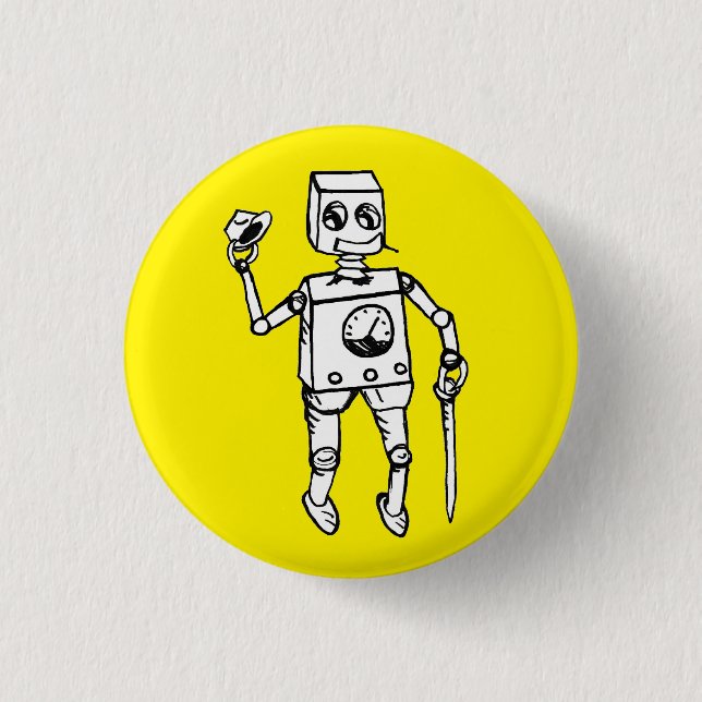 Handsome Robot by Fred Wilder on Yellow 3 Cm Round Badge (Front)