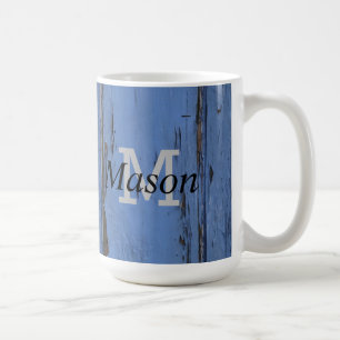 Handsome Rustic Blue Personalised Monogram Coffee Mug