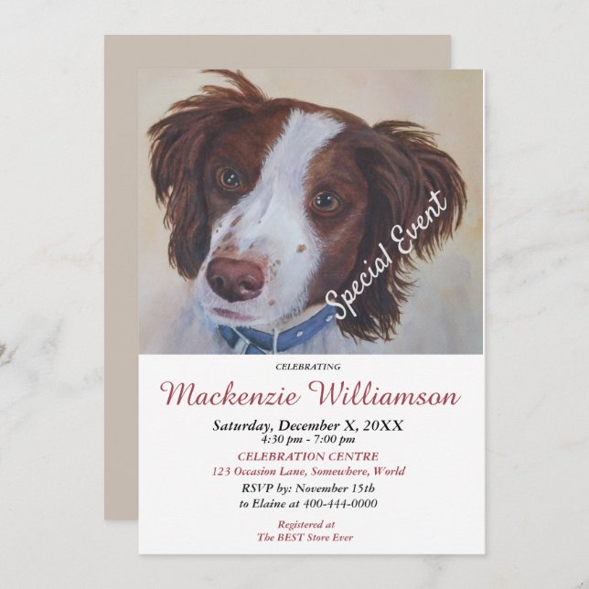 HANDSOME SETTER PUPPY WISHES HAPPY BIRTHDAY INVITATION (Front/Back)