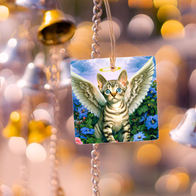 Handsome Tabby Kitten Angel Wings Halo Metal Tree Decoration (Creator Uploaded)
