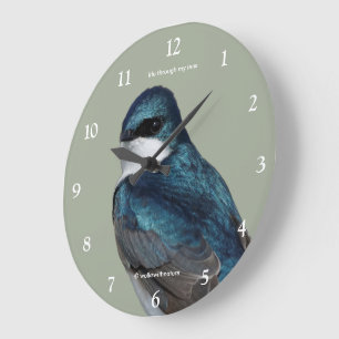 Handsome Tree Swallow Songbird on a Wire Large Clock