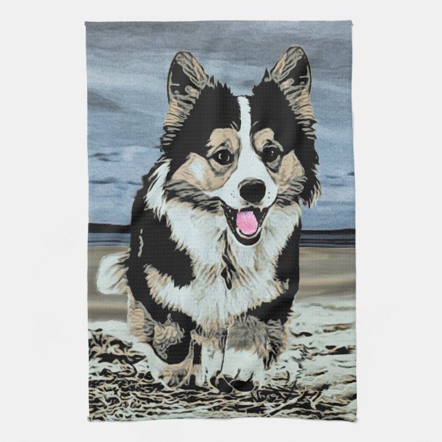 Handsome Tricolor Welsh Corgi Towel (Vertical)