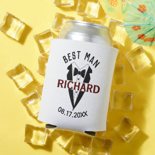 Handsome Tux Name Best Man Wedding Gift Can Cooler