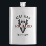 Handsome Tux Name Best Man Wedding Gift Hip Flask<br><div class="desc">This unique flask is designed as a gift for your best man or your groomsmen. Features a neat design and unique layering of his first name. The text reads "Best Man" along with the date of the event. Special way to thank him for being a part of your wedding party....</div>