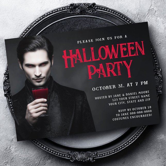 Handsome vampire drinking blood Halloween party Invitation (Handsome vampire drinking blood Halloween party Invitation)