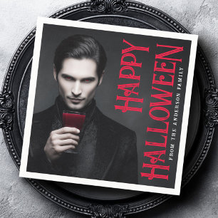 Handsome vampire drinking blood Halloween party Napkin