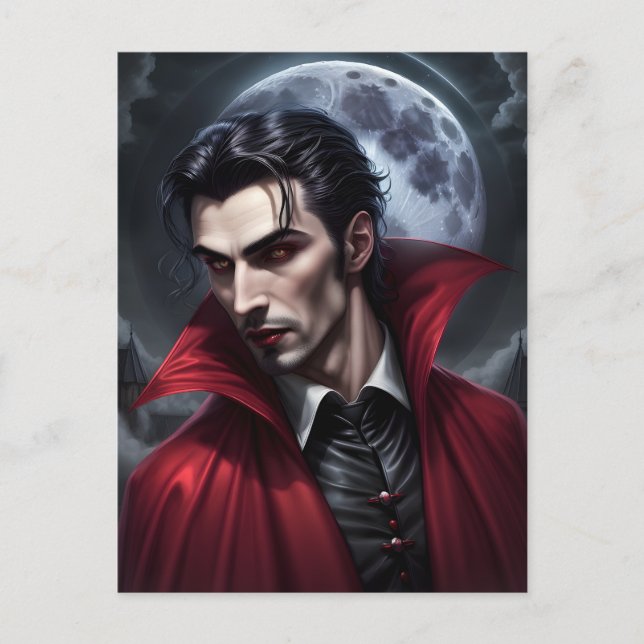 Handsome Vampire Wearing Red Cape Postcard (Front)