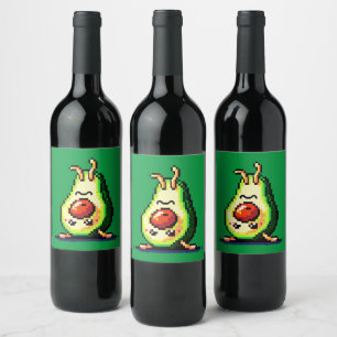 Handstand Avocado: 8-Bit Fitness Fun Wine Label