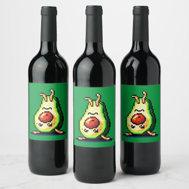 Handstand Avocado: 8-Bit Fitness Fun Wine Label (Bottles)