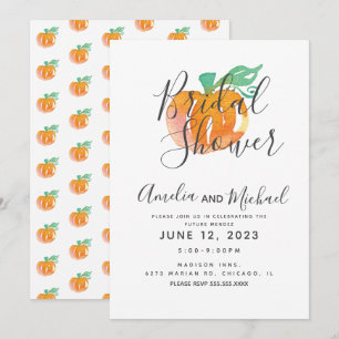 Handwatercolor Orange Pumpkin Green Bridal Shower Invitation
