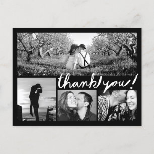 Handwrite 4 Photo Collage Thank You Black Postcard