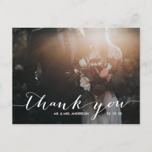 Handwriting 2 Photo Wedding Thank You Postcard