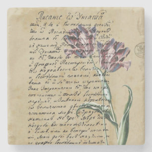 Handwriting and Tulips Vintage Art Design Stone Coaster