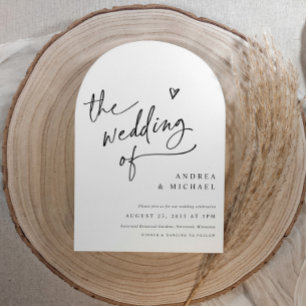 Handwriting Arch Heart Wedding Modern QR Code Invitation