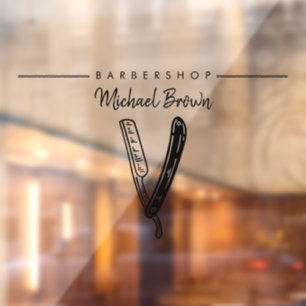 Handwriting Barber Razor Logo Business Window Cling