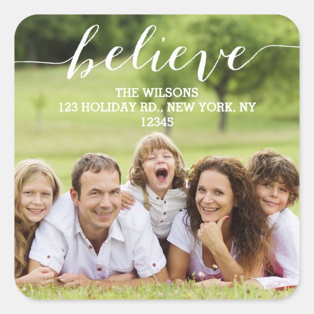 Handwriting Believe | Holiday Photo Address Label (Front)