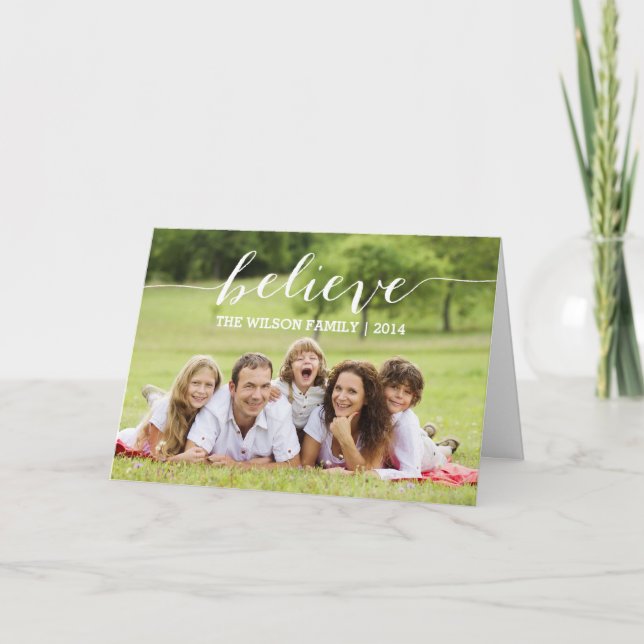 Handwriting Believe | Holiday Photo Greeting Card (Front)
