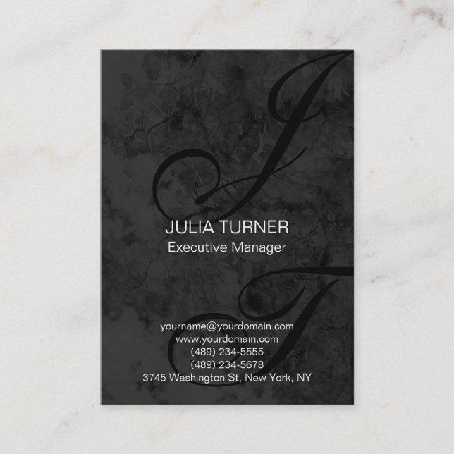 Handwriting Black Monogram Grey Unique Business Card (Front)