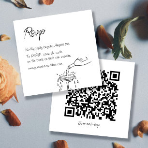 Handwriting black&white Whimsical QR code wedding Enclosure Card